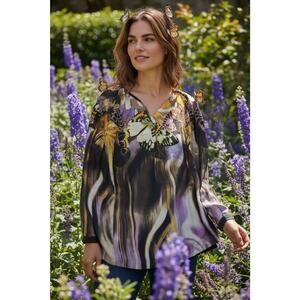 Suze Chin for Maggy Boutique 8 Purple Black Gold Buttflies AOP Tunic Top